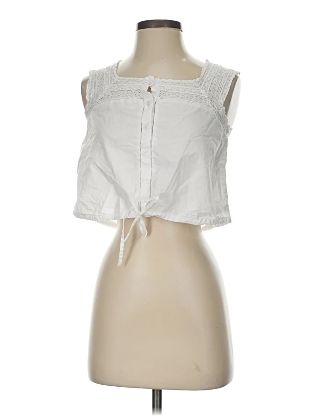 J. Crew White Lace-Trim Button Front Tie Hem Camisole